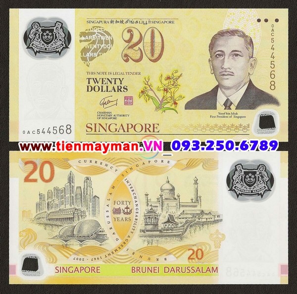 Tiền giấy Singapore 20 Dollar 2007 UNC polymer