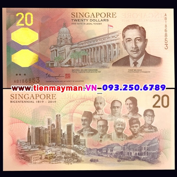Tiền giấy Singapore 20 Dollar 2019 UNC polymer