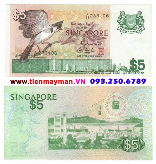 Tiền giấy Singapore 5 Dollar 1976 UNC