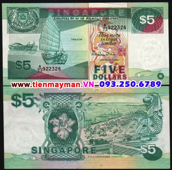 Tiền giấy Singapore 5 Dollar 1989 UNC