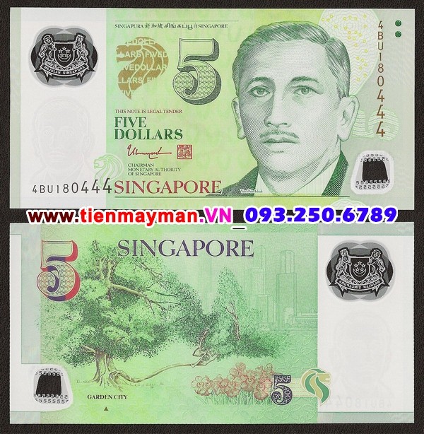 Tiền giấy Singapore 5 Dollar 2014 UNC polymer