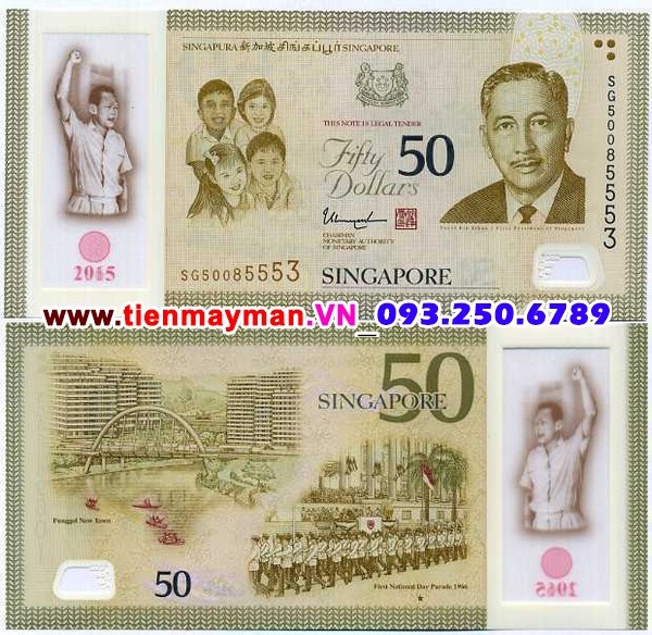 Tiền giấy Singapore 50 Dollar 2015 UNC polymer