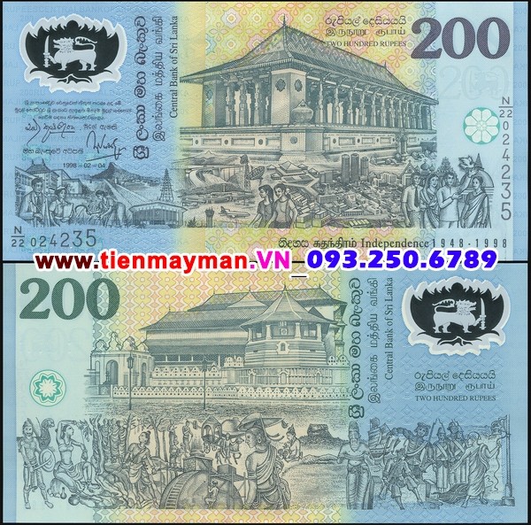 Tiền giấy Sri Lanka 200 Rupees 1998 UNC polymer