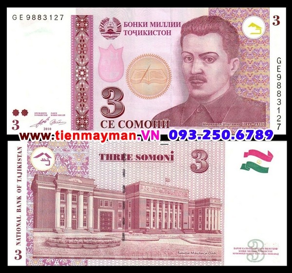 Tiền giấy Tajikistan 3 Somoni 2010 UNC