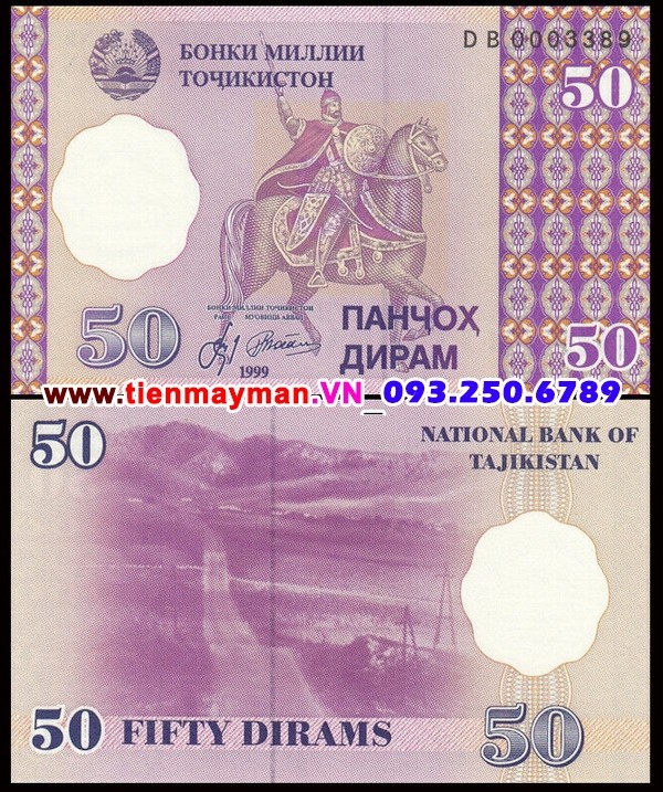 Tiền giấy Tajikistan 50 Diram 1999 UNC
