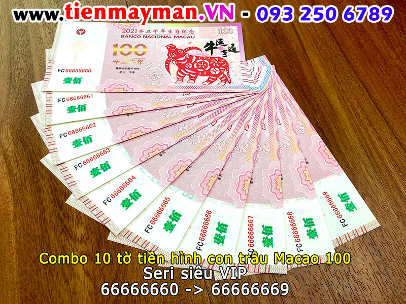 Tiền Macao hình con trâu 100 seri VIP 66666666