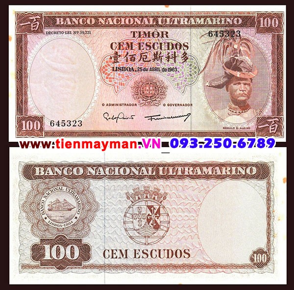 Tiền giấy Timor 100 Escudos 1963 UNC