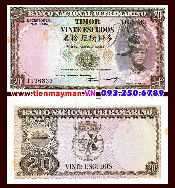 Tiền giấy Timor 20 Escudos 1967 UNC