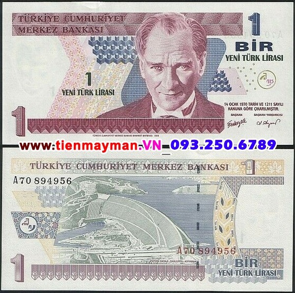 Tiền giấy Thổ Nhĩ Kỳ 1 Lira 2005 UNC