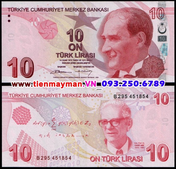 Tiền giấy Thổ Nhĩ Kỳ 10 Lira 2009 UNC
