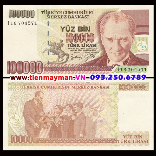 Tiền giấy Thổ Nhĩ Kỳ 100000 Lira 1997 UNC