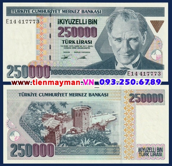 Tiền giấy Thổ Nhĩ Kỳ 250000 Lira 1997 UNC