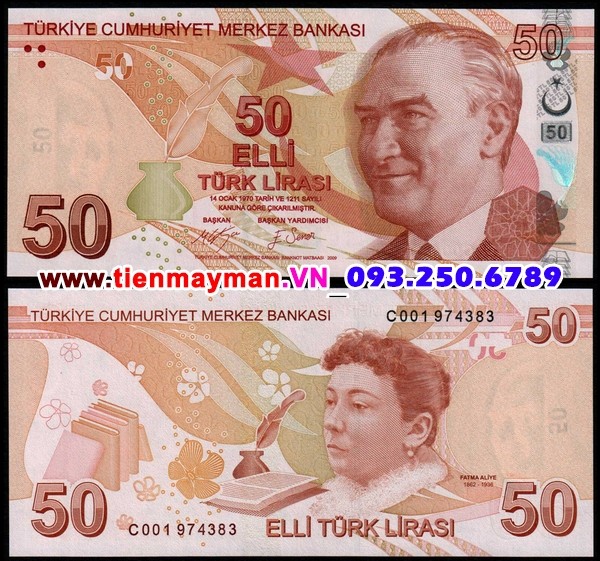 Tiền giấy Thổ Nhĩ Kỳ 50 Lira 2009 UNC