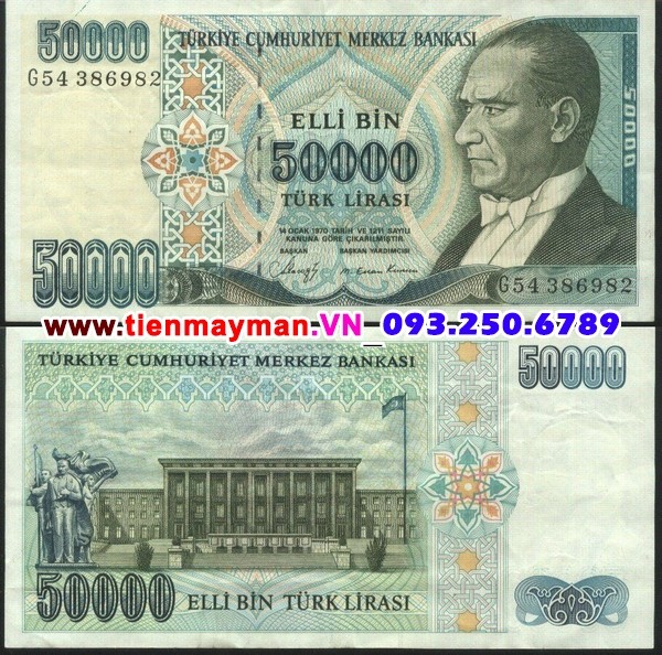 Tiền giấy Thổ Nhĩ Kỳ 50000 Lira 1997 UNC