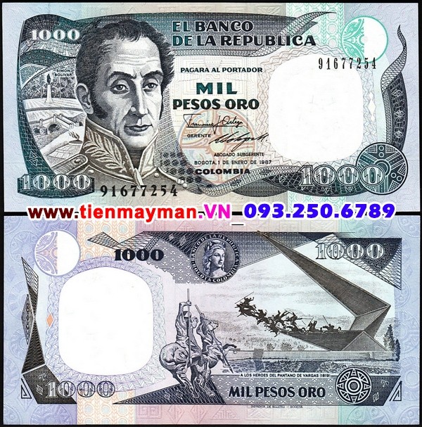 Tiền giấy Colombia 1000 Pesos 1992 UNC