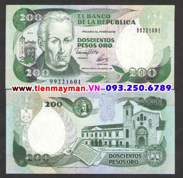 Tiền giấy Colombia 200 Pesos 1992 UNC