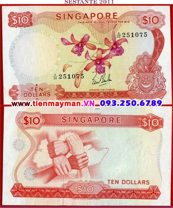 Tiền giấy Singapore 10 Dollar 1967 UNC