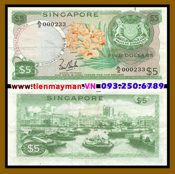 Tiền giấy Singapore 5 Dollar 1967 UNC