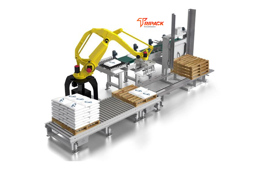 robot công nghiệp xếp bao lên pallet