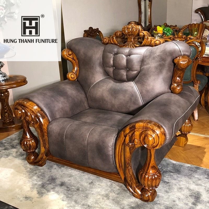 Sofa Tân Cổ Hoàng Gia Từ Da Bò Tót Và Khung Gỗ Quý