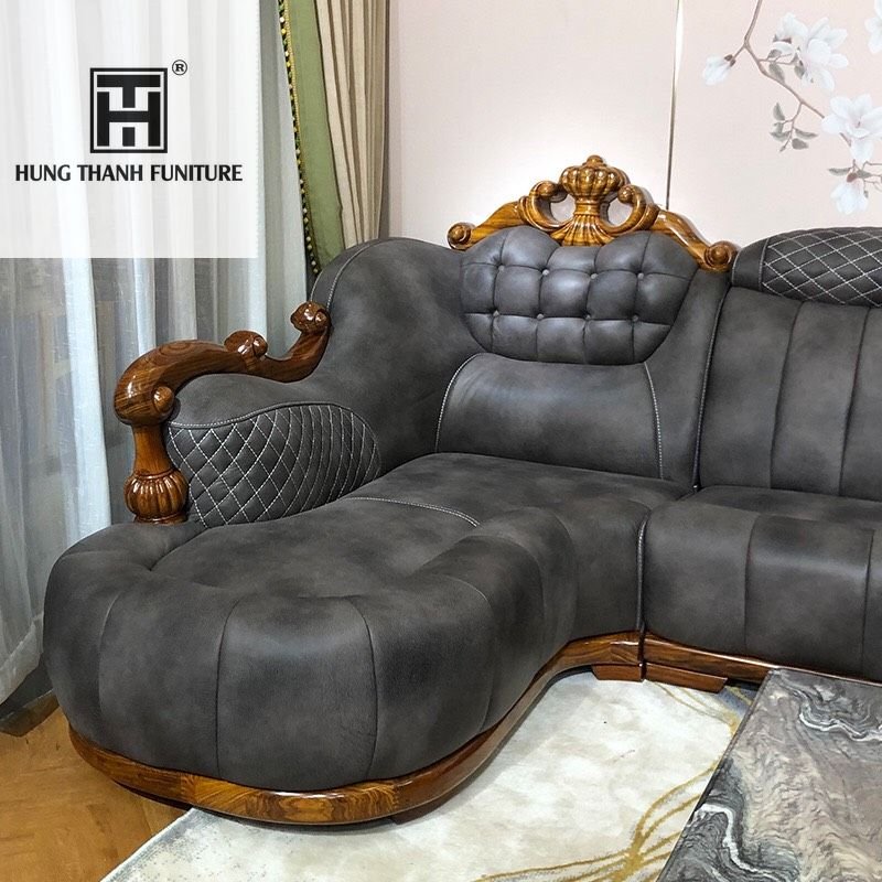 Sofa Tân Cổ Hoàng Gia Từ Da Bò Tót Và Khung Gỗ Quý