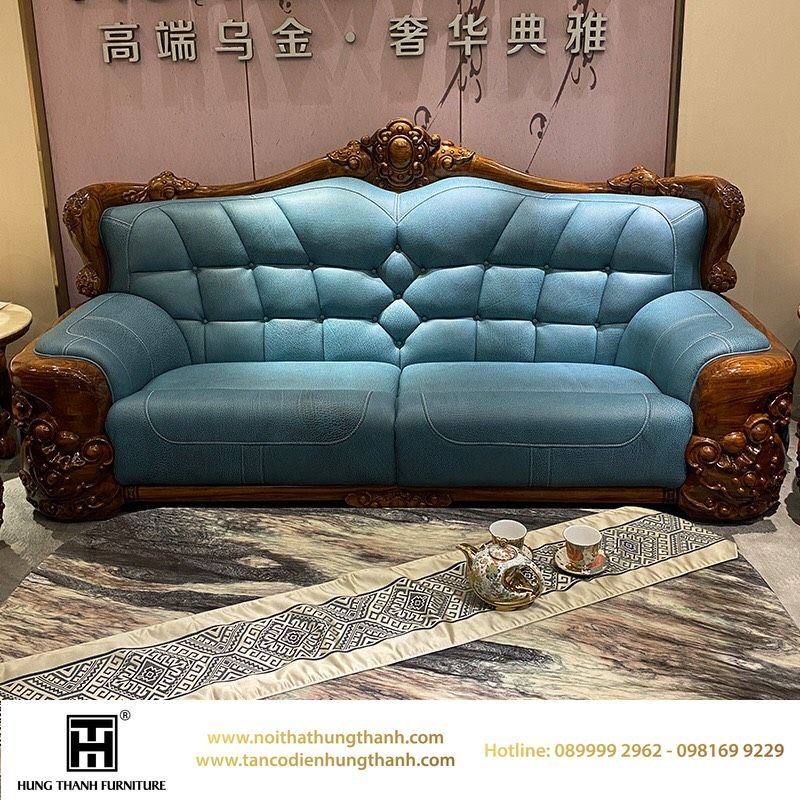 Sofa Nhập khẩu Nguyên Chiếc Khung Gỗ Mun Da Bò Tốt Nhập Khẩu Nguyên Chiếc