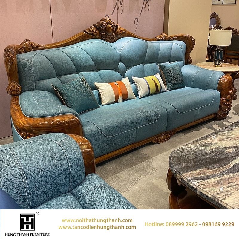 Sofa Nhập khẩu Nguyên Chiếc Khung Gỗ Mun Da Bò Tốt Nhập Khẩu Nguyên Chiếc