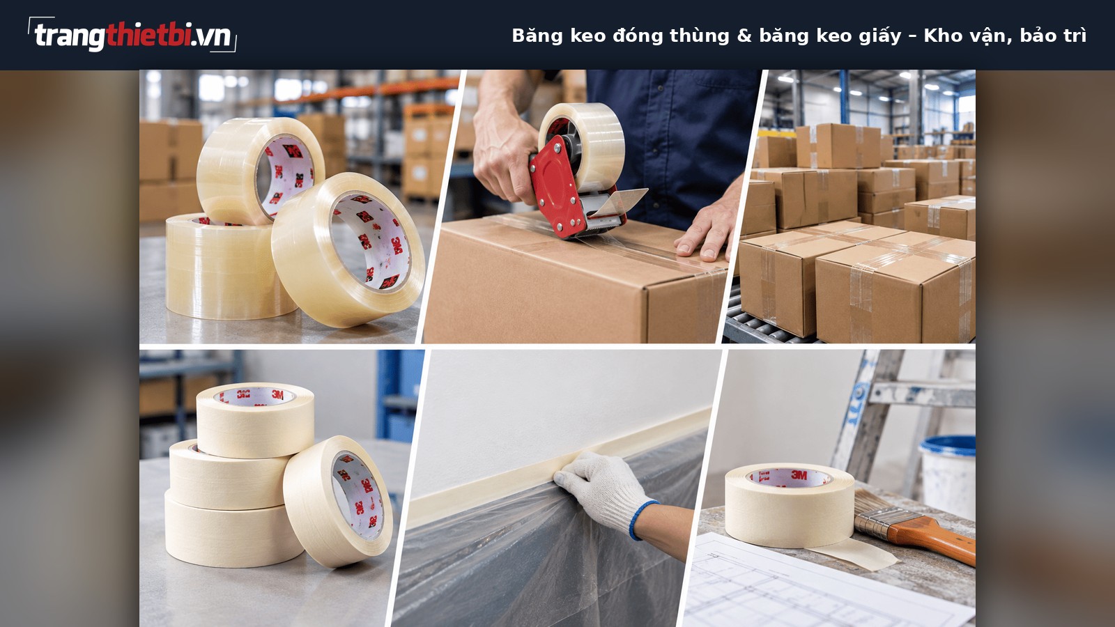 Hình ảnh các loại băng keo 3M phục vụ công tác đóng gói hàng hóa và dán che chắn sơn sửa công trình