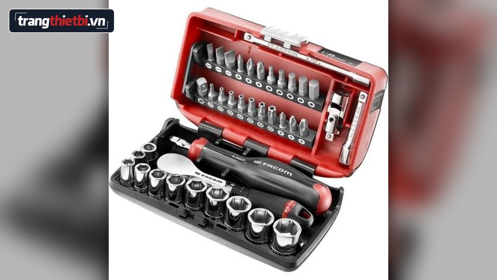 Bộ hộp dụng cụ cầm tay đa năng Facom gồm cần siết tự động, đầu khẩu và bộ đầu vít chuyên dụng