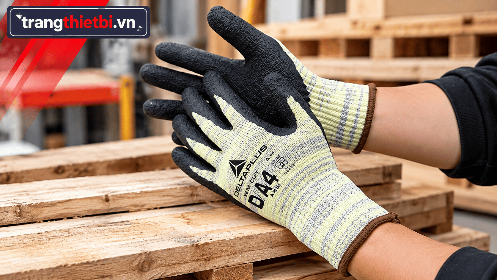 Hình ảnh thực tế găng tay chống cắt Delta Plus VENICUT phủ nitrile chống trượt chuyên dụng cho công nghiệp cơ khí