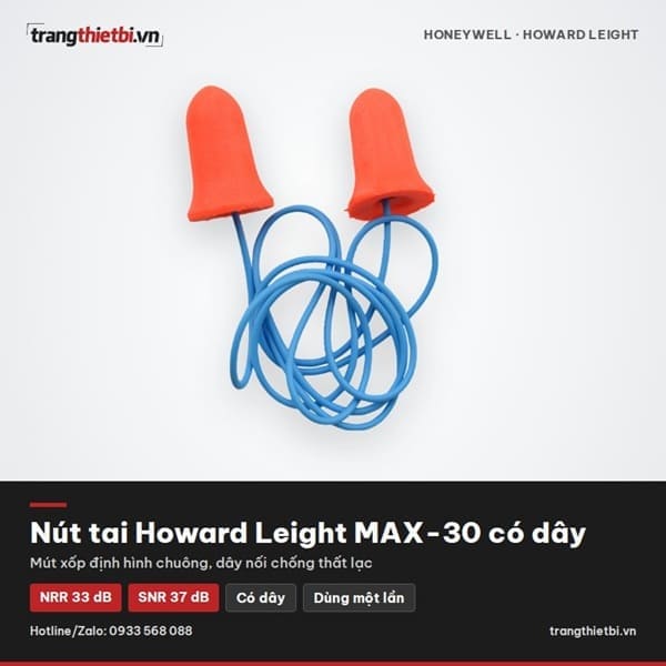 Nút tai chống ồn có dây Howard Leight MAX-30 Honeywell mút xốp định hình chuông NRR 33dB