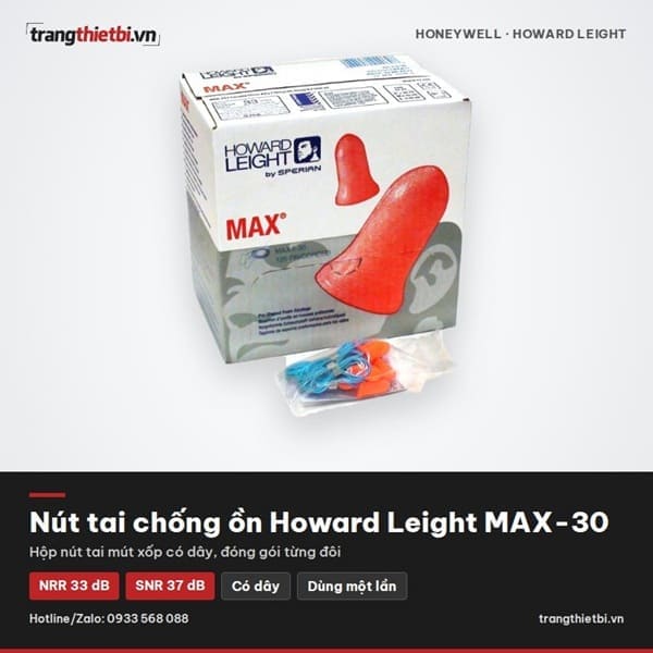 Hộp nút tai chống ồn có dây Howard Leight MAX-30 Honeywell đóng gói từng đôi