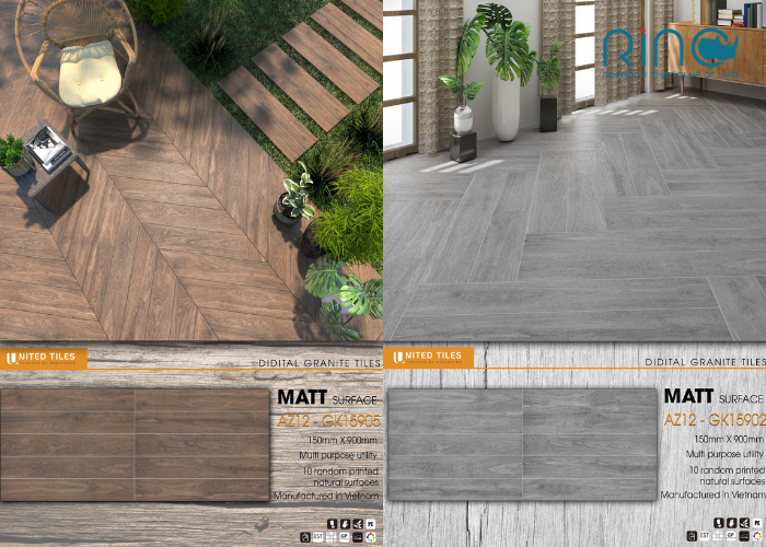 Thiết kế 3D các mẫu gạch thẻ vân gỗ AZ12-GK15902 và AZ12-GK15905