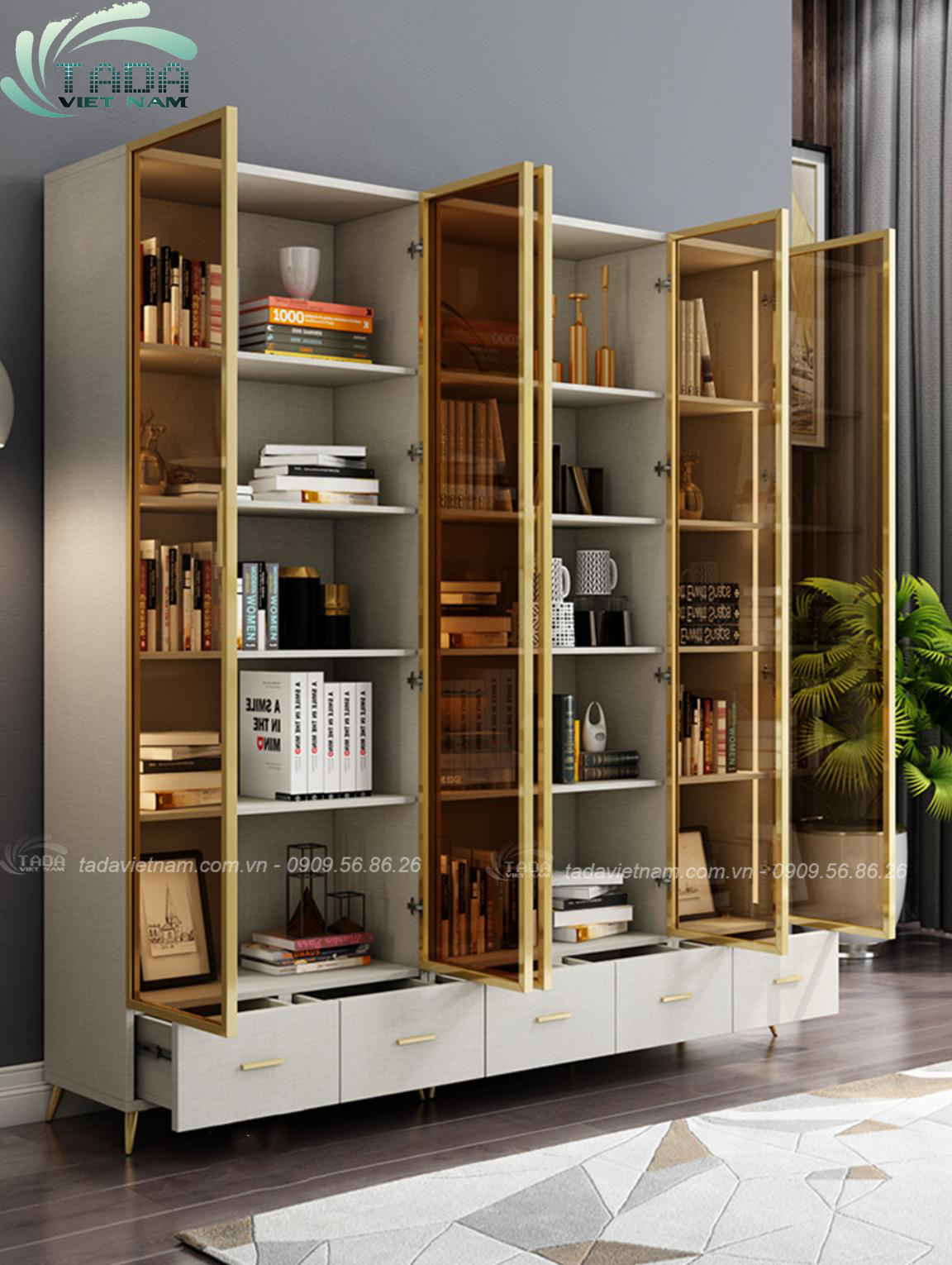 Tủ trưng bày  phòng khách sang trọng, hiện đại chất liệu gỗ MDF thương hiệu TADA- TTB6