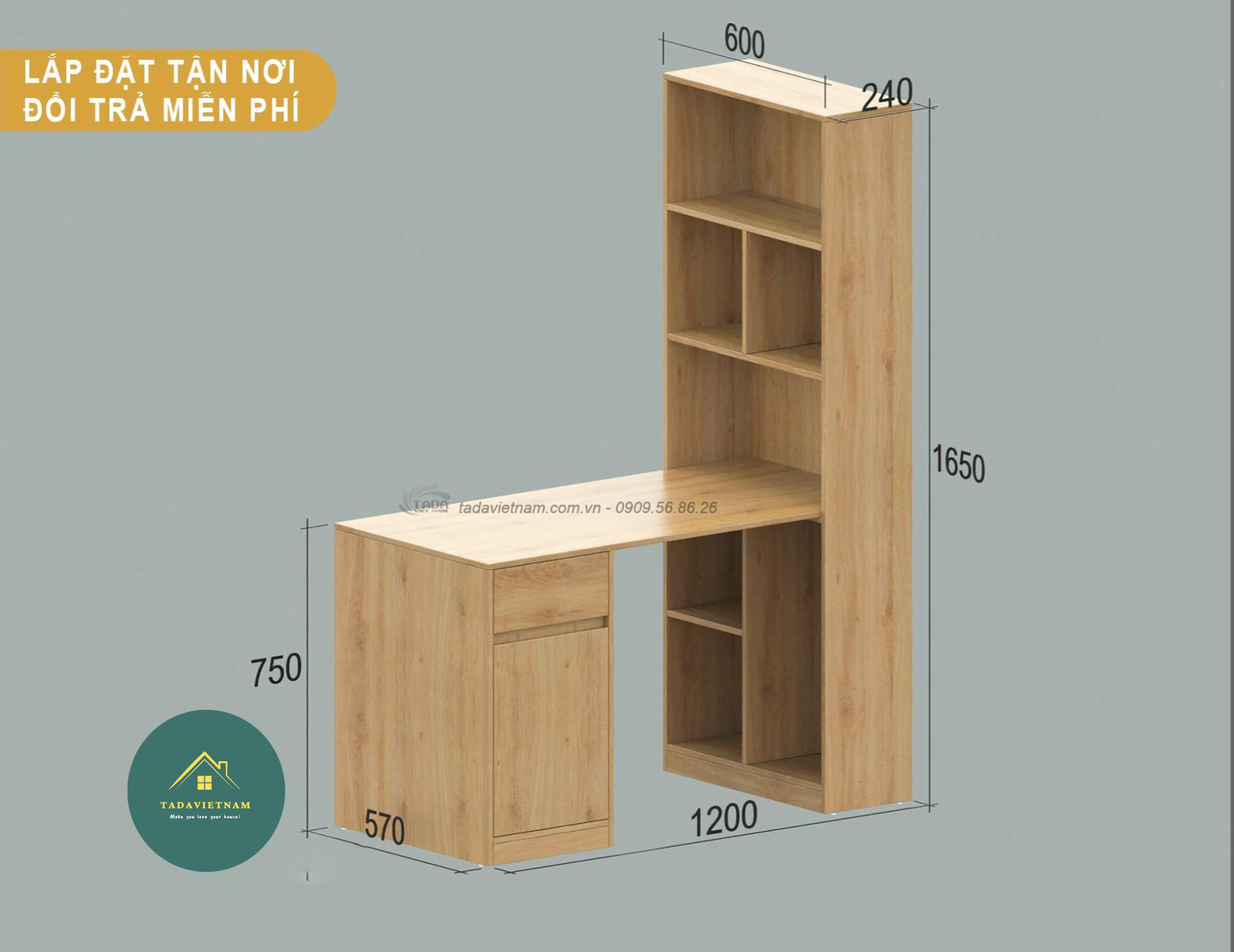 Bàn học giá sách đẹp ,chất liệu gỗ MDF thương hiệu TADA VIỆT NAM- TDBH23
