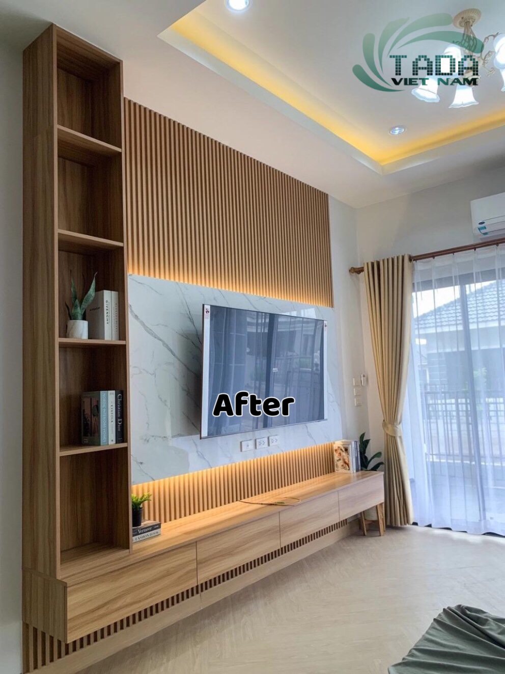 Tổng hợp hình ảnh trước và sau khi hoàn thiện Kệ Tivi kết hợp mảng tường của TaDa Việt Nam