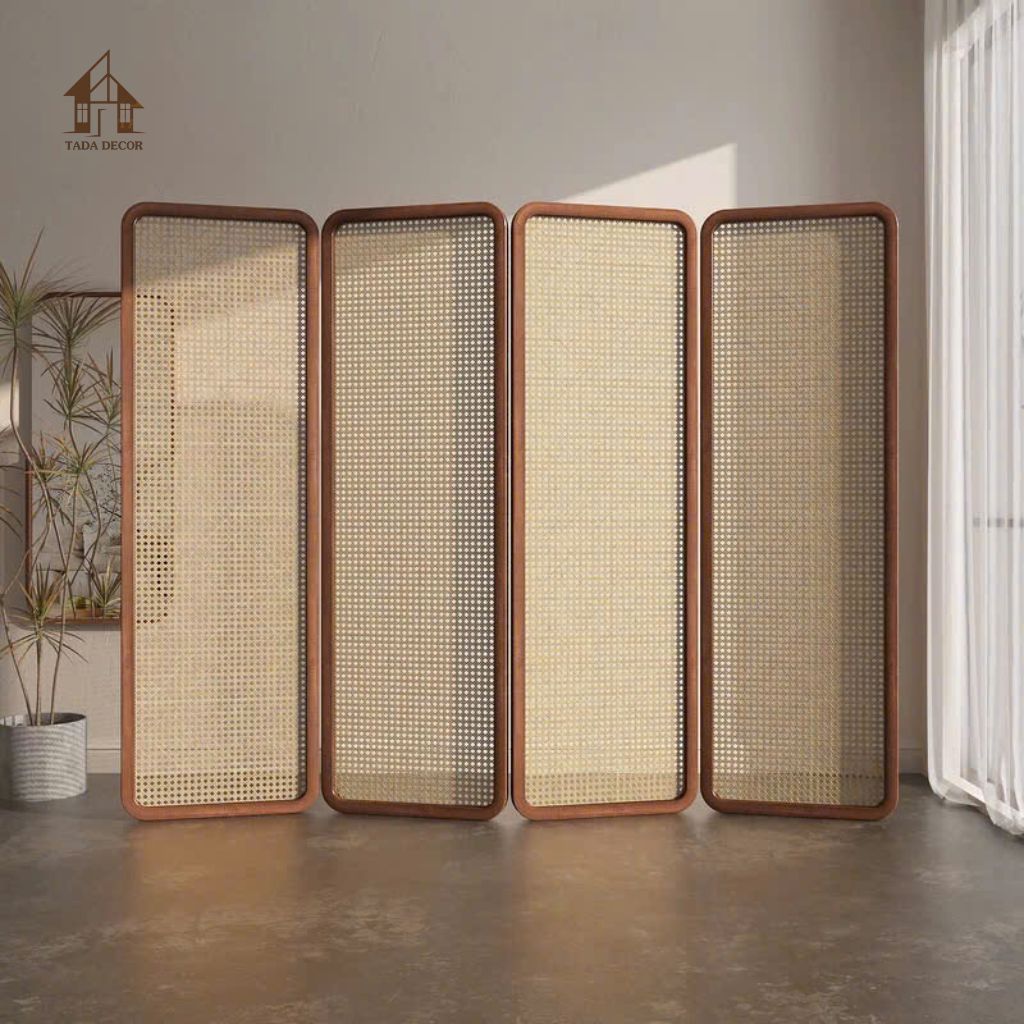 Mẫu vách bình phong mây mắt cáo CNC tinh tế cho căn hộ nhỏ gọn