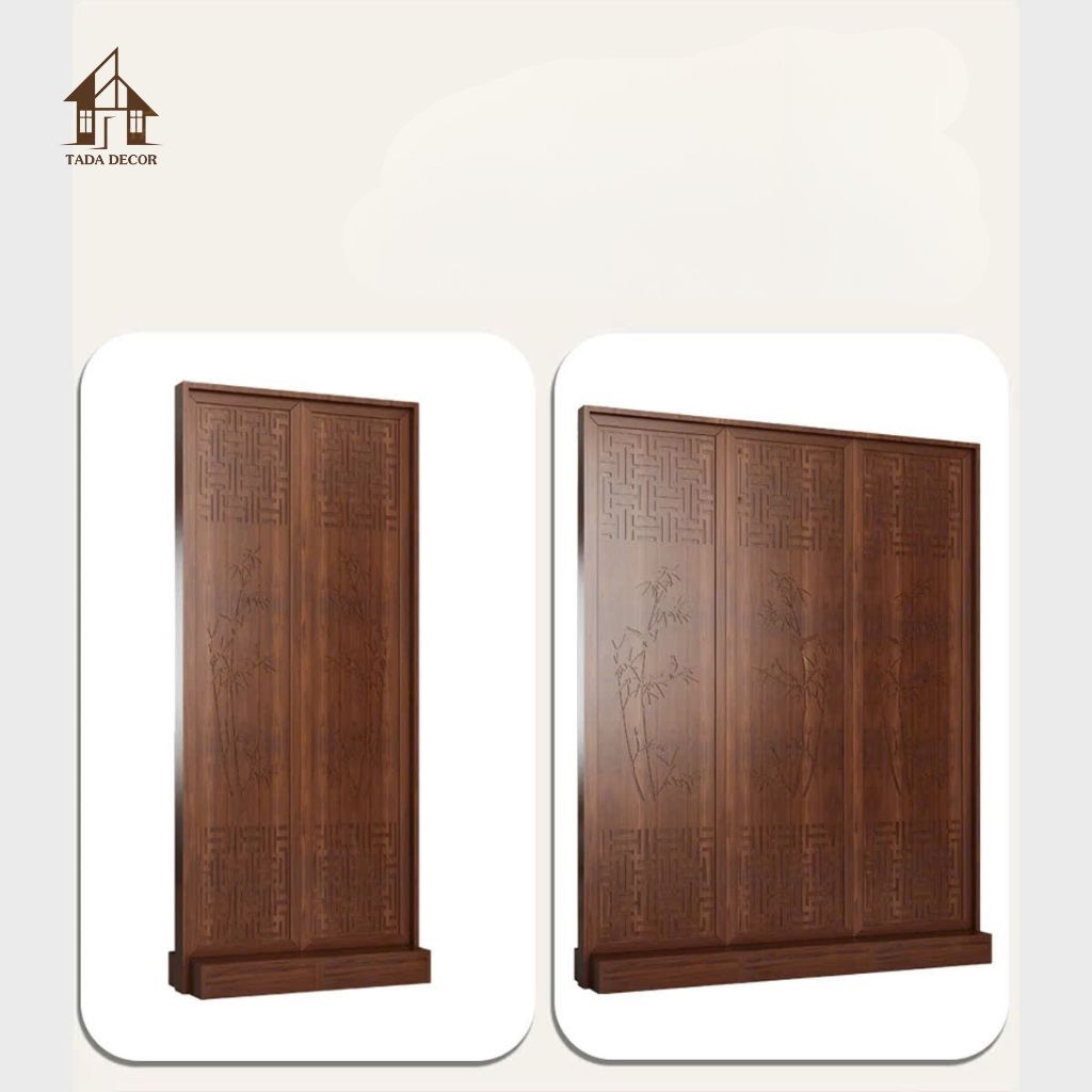 Không gian nội thất sang trọng với vách ngăn CNC VBP993 màu óc chó tự nhiên