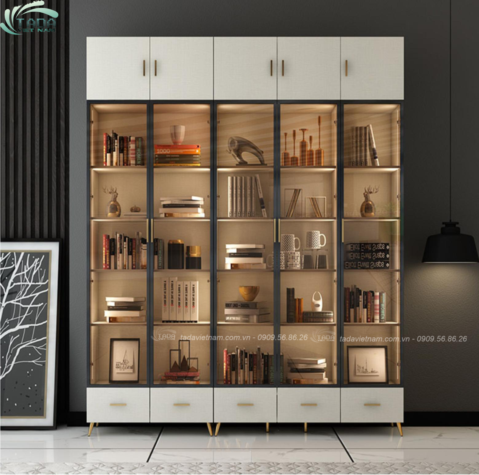 Tủ trưng bày phòng khách sang trọng, hiện đại chất liệu gỗ MDF thương hiệu TADA- TTB7