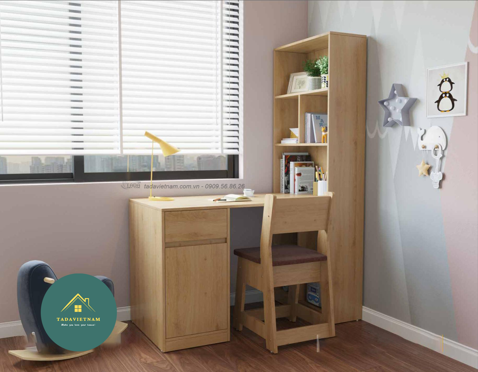 Bàn học giá sách đẹp ,chất liệu gỗ MDF thương hiệu TADA VIỆT NAM- TDBH23