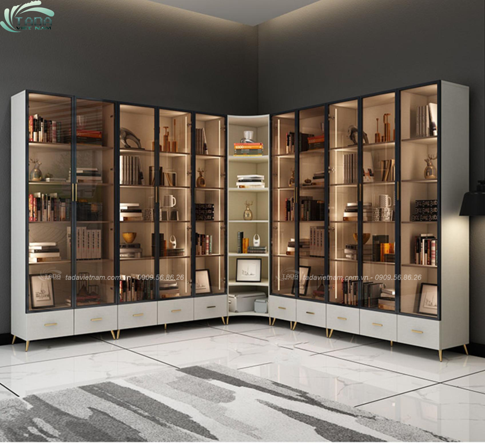 Tủ trưng bày phòng khách sang trọng, hiện đại chất liệu gỗ MDF thương hiệu TADA- TTB7