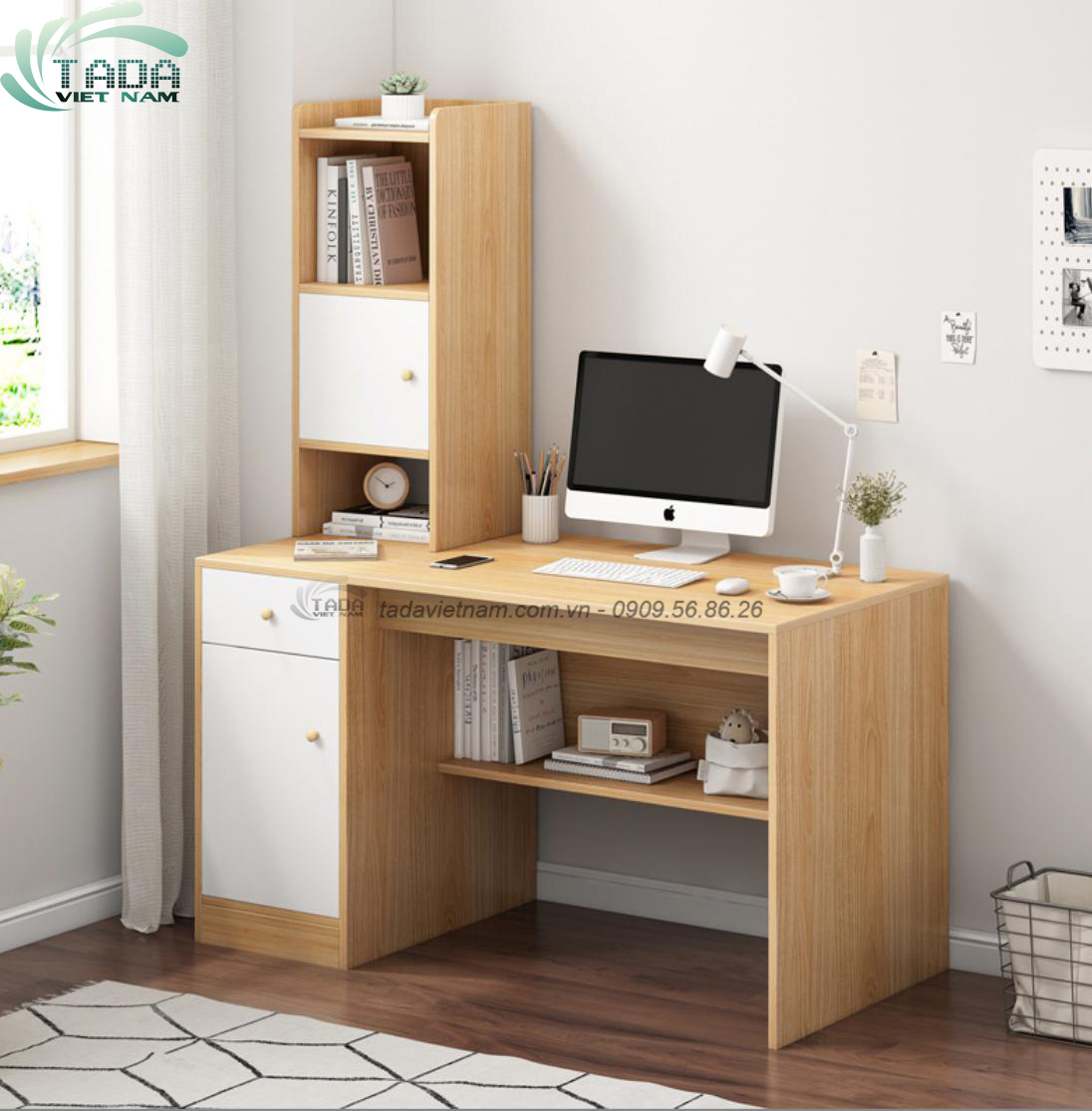 Bàn học kết hợp với tủ để sách nhỏ gọn ,chất liệu gỗ MDF thương hiệu TADA VIỆT NAM- TDBH17