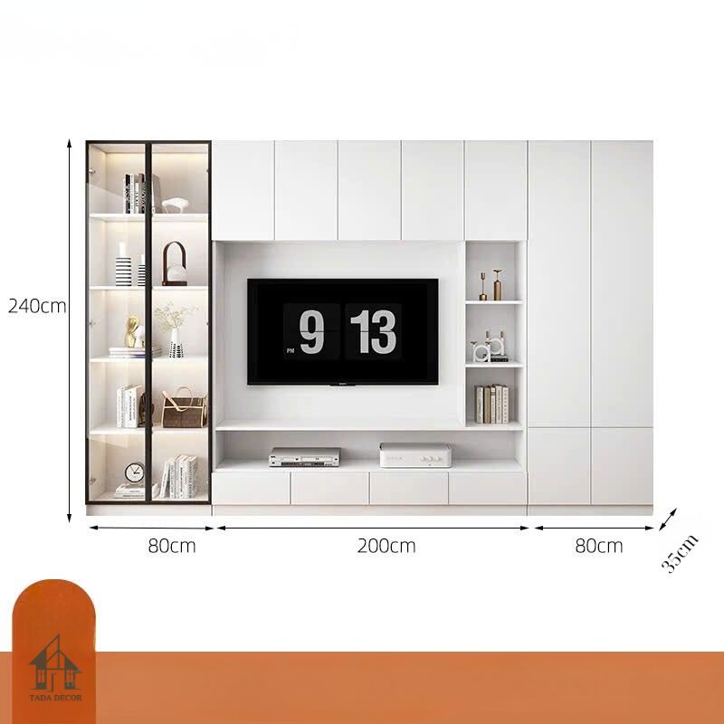 Tủ trang trí kính kết hợp kệ tivi trong combo phòng khách CBPK098