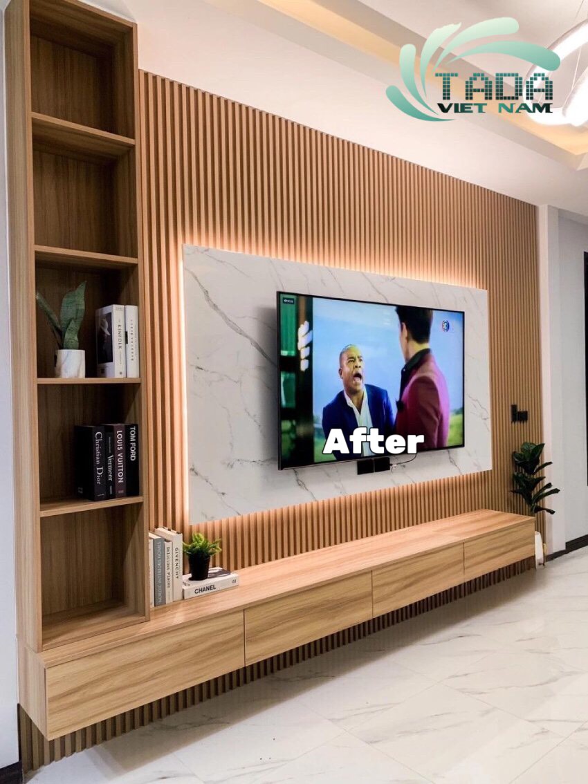 Tổng hợp hình ảnh trước và sau khi hoàn thiện Kệ Tivi kết hợp mảng tường của TaDa Việt Nam