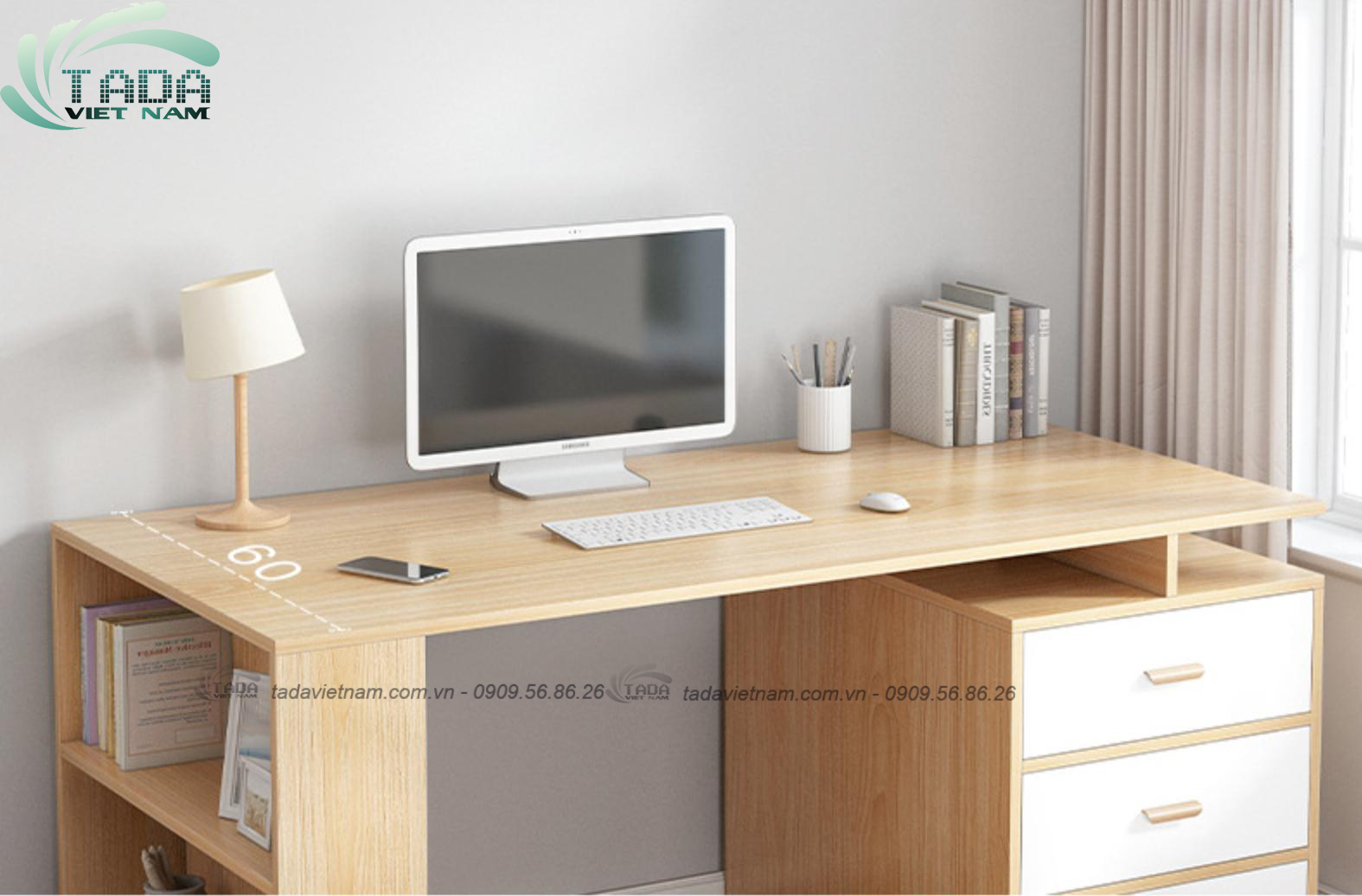 Bàn học kết hợp với tủ sách chân bàn ,chất liệu gỗ MDF thương hiệu TADA VIỆT NAM- TDBH18