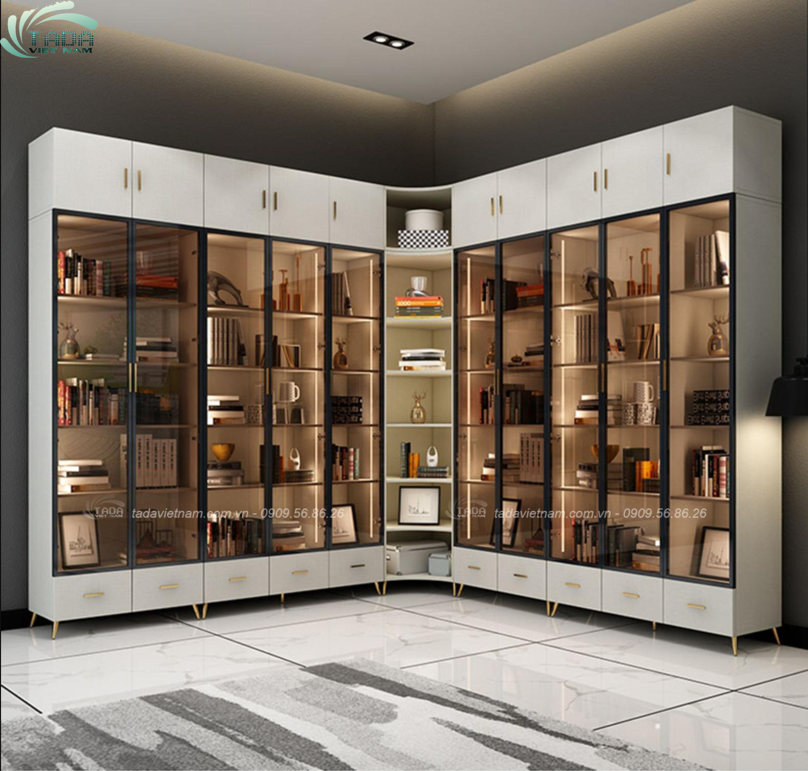 Tủ trưng bày phòng khách sang trọng, hiện đại chất liệu gỗ MDF thương hiệu TADA- TTB7