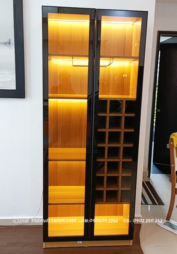 Tổng hợp tủ rượu 2 cánh bản khung nhôm kính cường lực