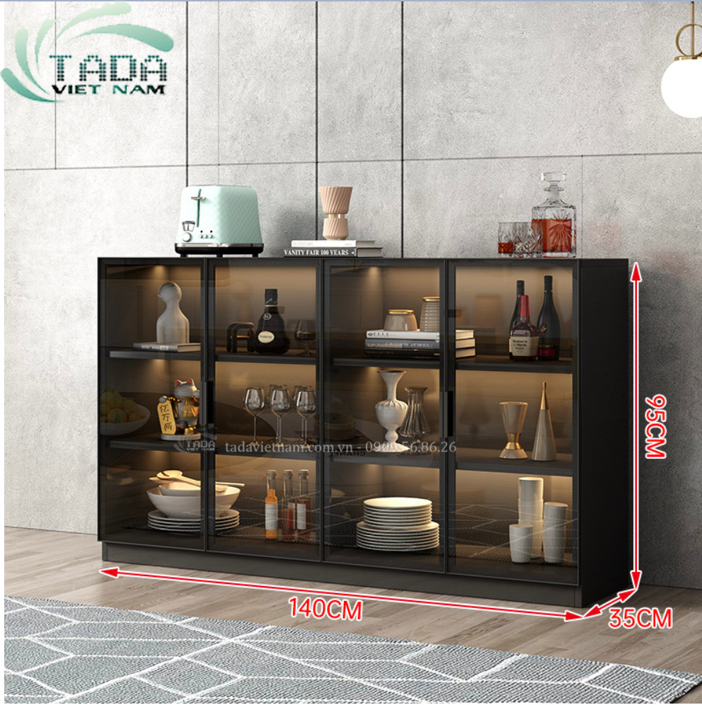 TỦ RƯỢU KẾT HỢP LED KHUNG GỖ CÁNH KÍNH PHÒNG KHÁCH SANG TRỌNG TDTR2
