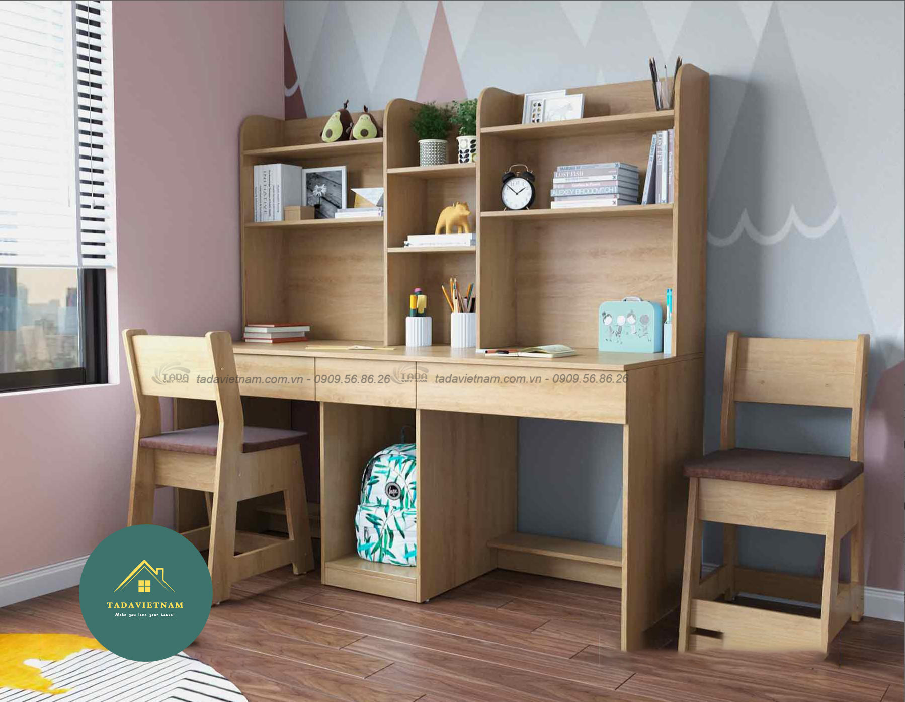 Bàn học đôi đẹp ,chất liệu gỗ MDF thương hiệu TADA VIỆT NAM- TDBH22