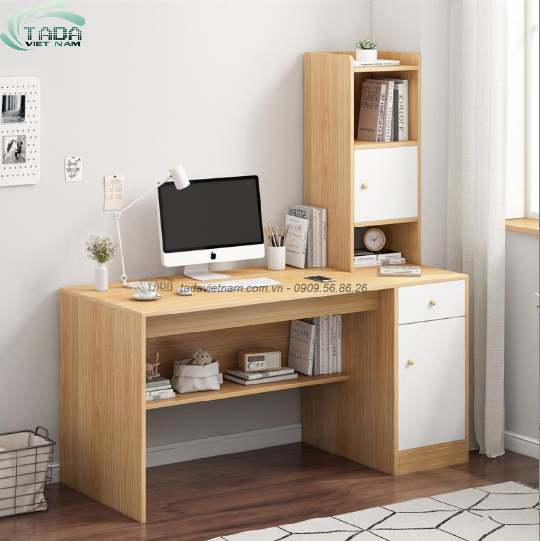 Bàn học kết hợp với tủ để sách nhỏ gọn ,chất liệu gỗ MDF thương hiệu TADA VIỆT NAM- TDBH17